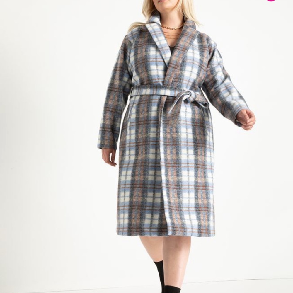 FALL PLAID ROBE COAT Made with Felt Fabric - Picture 1 of 5